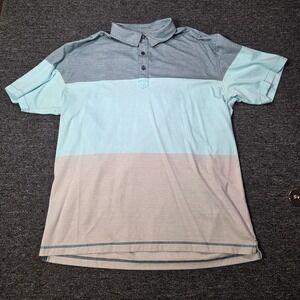 Linksoul Polo Shirt Mens XL Blue Grey Colorblock Luxury Cotton Golf Athleisure